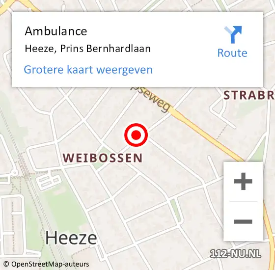 Locatie op kaart van de 112 melding: Ambulance Heeze, Prins Bernhardlaan op 3 augustus 2016 09:54