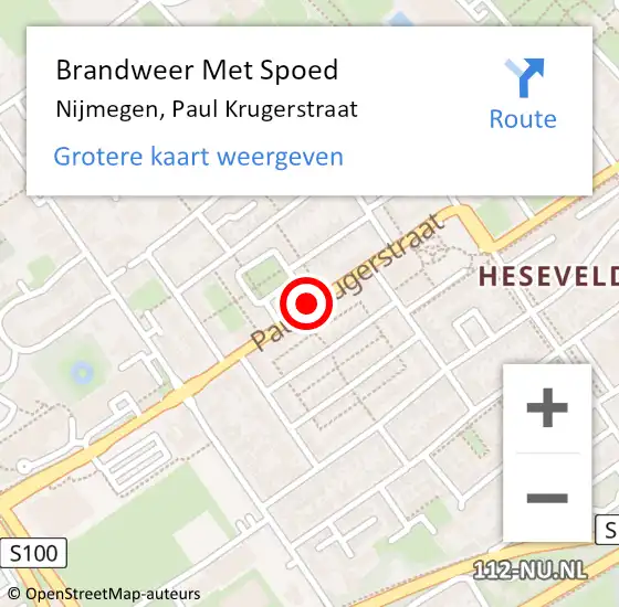 Locatie op kaart van de 112 melding: Brandweer Met Spoed Naar Nijmegen, Paul Krugerstraat op 3 augustus 2016 17:55