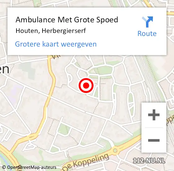 Locatie op kaart van de 112 melding: Ambulance Met Grote Spoed Naar Houten, Herbergierserf op 4 augustus 2016 01:22