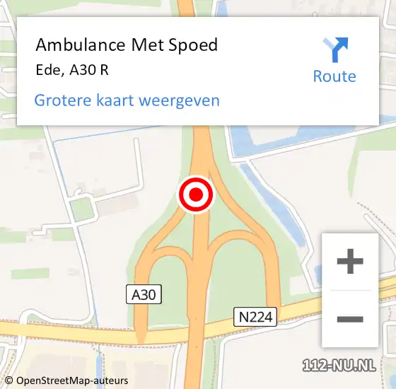 Locatie op kaart van de 112 melding: Ambulance Met Spoed Naar Ede, A30 R op 4 augustus 2016 14:27