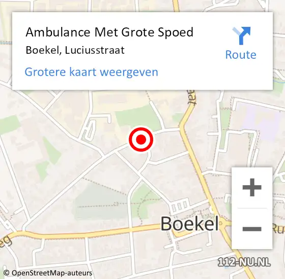 Locatie op kaart van de 112 melding: Ambulance Met Grote Spoed Naar Boekel, Luciusstraat op 4 augustus 2016 19:48