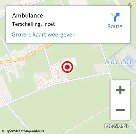 Locatie op kaart van de 112 melding: Ambulance Terschelling, Inzet op 5 augustus 2016 01:36