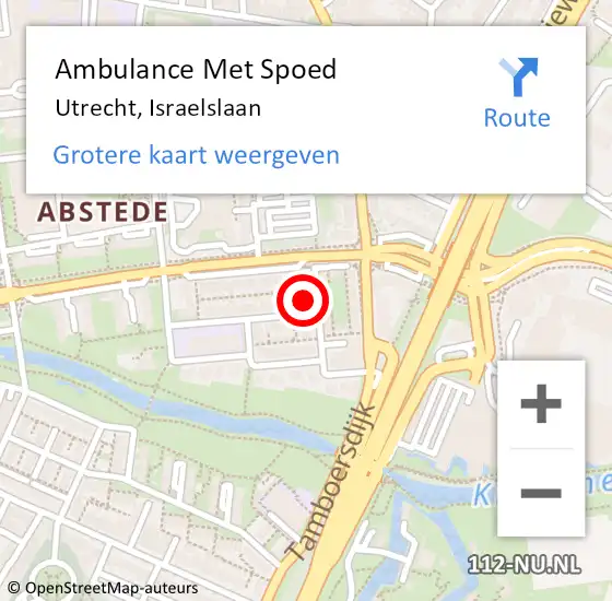 Locatie op kaart van de 112 melding: Ambulance Met Spoed Naar Utrecht, Israelslaan op 5 augustus 2016 09:43