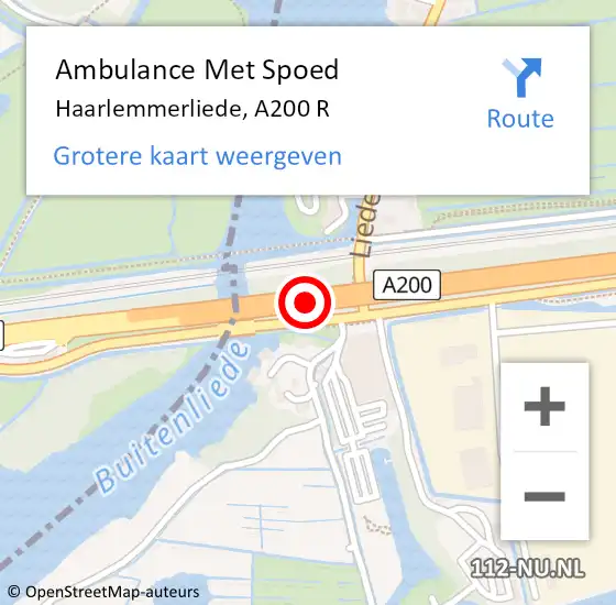 Locatie op kaart van de 112 melding: Ambulance Met Spoed Naar Haarlemmerliede, A200 R op 5 augustus 2016 09:48