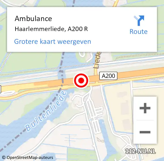 Locatie op kaart van de 112 melding: Ambulance Haarlemmerliede, A200 R op 5 augustus 2016 09:49