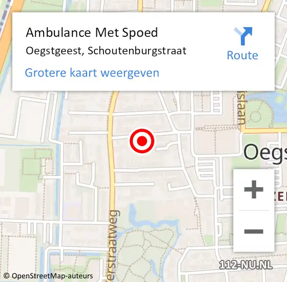 Locatie op kaart van de 112 melding: Ambulance Met Spoed Naar Oegstgeest, Schoutenburgstraat op 5 augustus 2016 11:24