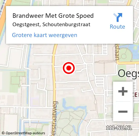Locatie op kaart van de 112 melding: Brandweer Met Grote Spoed Naar Oegstgeest, Schoutenburgstraat op 5 augustus 2016 11:29