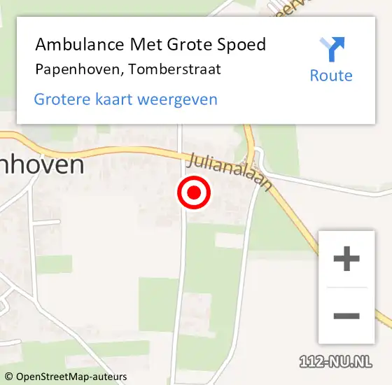 Locatie op kaart van de 112 melding: Ambulance Met Grote Spoed Naar Papenhoven, Tomberstraat op 17 september 2013 00:43