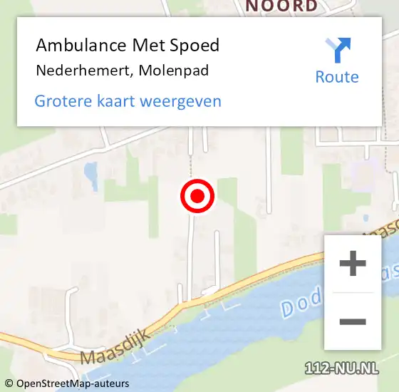 Locatie op kaart van de 112 melding: Ambulance Met Spoed Naar Nederhemert, Molenpad op 5 augustus 2016 13:36