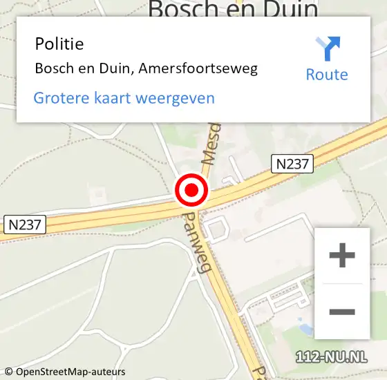 Locatie op kaart van de 112 melding: Politie Bosch en Duin, Amersfoortseweg op 5 augustus 2016 18:08