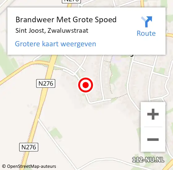 Locatie op kaart van de 112 melding: Brandweer Met Grote Spoed Naar Sint Joost, Zwaluwstraat op 6 augustus 2016 15:40