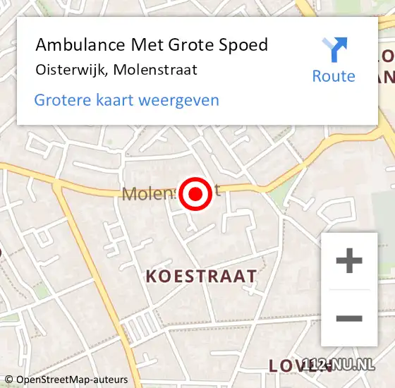 Locatie op kaart van de 112 melding: Ambulance Met Grote Spoed Naar Oisterwijk, Molenstraat op 8 augustus 2016 00:51
