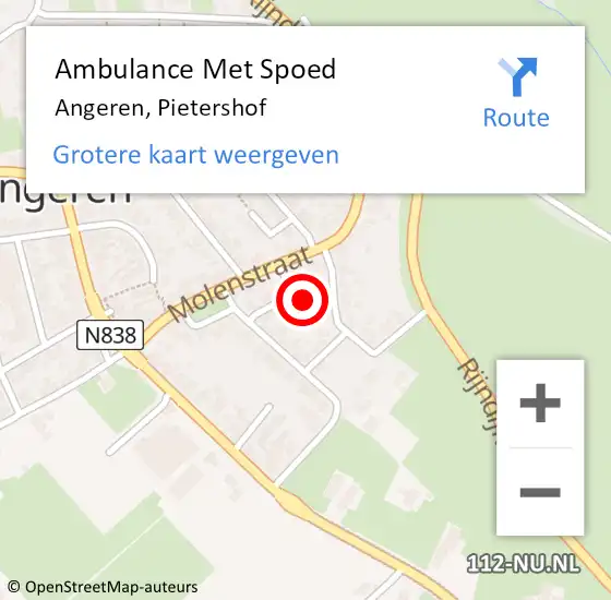 Locatie op kaart van de 112 melding: Ambulance Met Spoed Naar Angeren, Pietershof op 8 augustus 2016 11:44