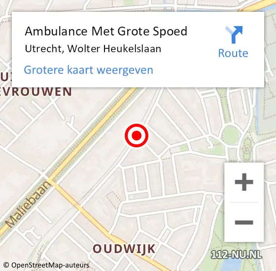 Locatie op kaart van de 112 melding: Ambulance Met Grote Spoed Naar Utrecht, Wolter Heukelslaan op 8 augustus 2016 20:20