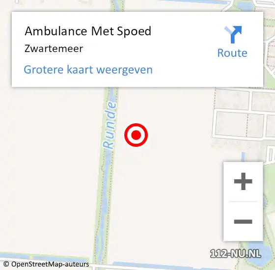 Locatie op kaart van de 112 melding: Ambulance Met Spoed Naar Zwartemeer op 8 augustus 2016 22:57