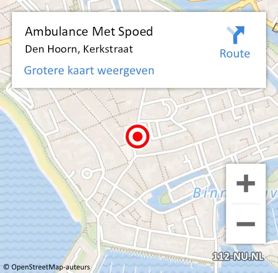 Locatie op kaart van de 112 melding: Ambulance Met Spoed Naar Den Hoorn, Kerkstraat op 9 augustus 2016 08:11