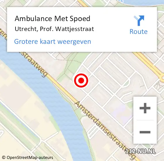 Locatie op kaart van de 112 melding: Ambulance Met Spoed Naar Utrecht, Prof. Wattjesstraat op 9 augustus 2016 11:11