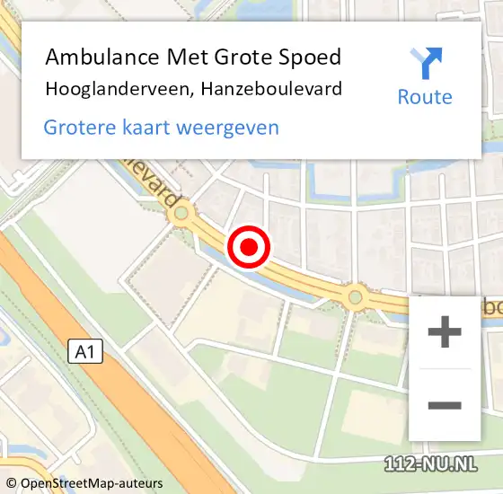 Locatie op kaart van de 112 melding: Ambulance Met Grote Spoed Naar Hooglanderveen, Hanzeboulevard op 9 augustus 2016 11:55