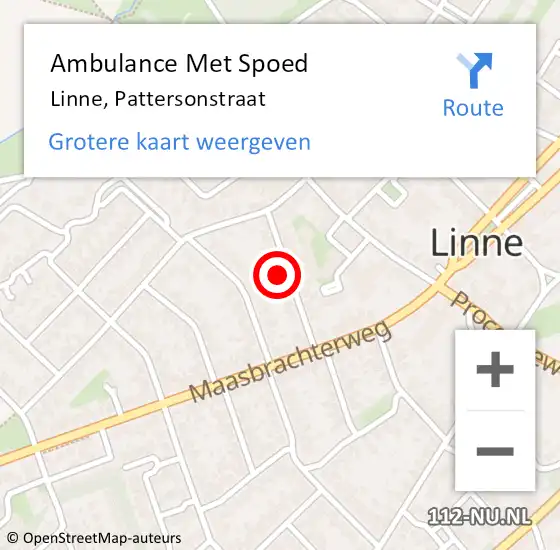Locatie op kaart van de 112 melding: Ambulance Met Spoed Naar Linne, Pattersonstraat op 9 augustus 2016 13:11