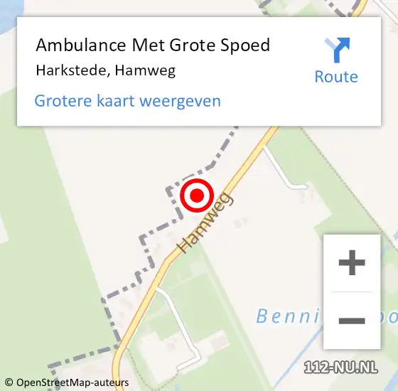 Locatie op kaart van de 112 melding: Ambulance Met Grote Spoed Naar Harkstede, Hamweg op 9 augustus 2016 19:13