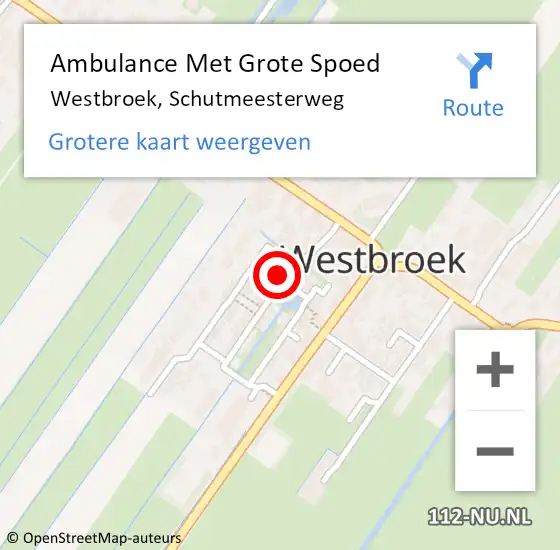 Locatie op kaart van de 112 melding: Ambulance Met Grote Spoed Naar Westbroek, Schutmeesterweg op 9 augustus 2016 19:31