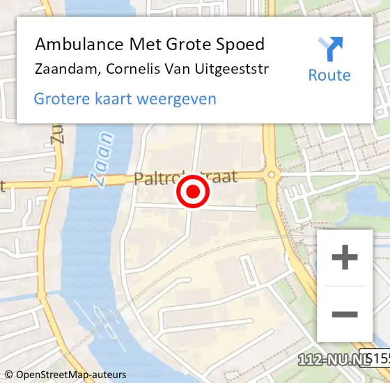 Locatie op kaart van de 112 melding: Ambulance Met Grote Spoed Naar Zaandam, Cornelis Van Uitgeeststr op 9 augustus 2016 20:41