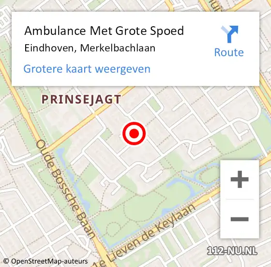 Locatie op kaart van de 112 melding: Ambulance Met Grote Spoed Naar Eindhoven, Merkelbachlaan op 9 augustus 2016 20:54