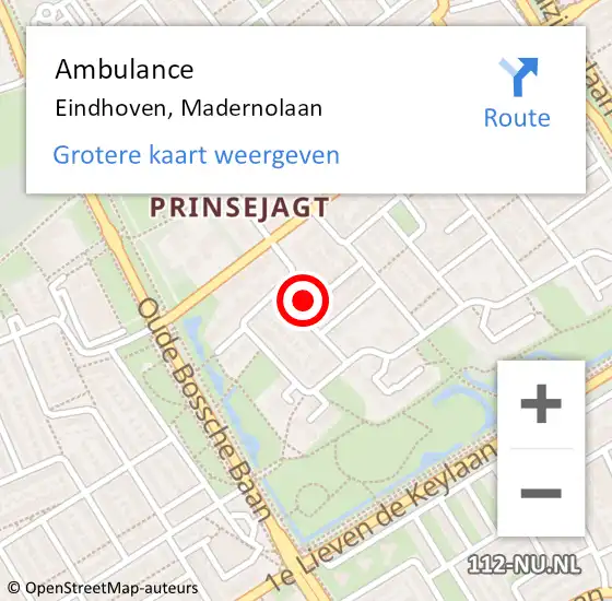 Locatie op kaart van de 112 melding: Ambulance Eindhoven, Madernolaan op 10 augustus 2016 11:17
