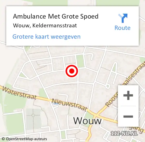 Locatie op kaart van de 112 melding: Ambulance Met Grote Spoed Naar Wouw, Keldermansstraat op 10 augustus 2016 11:56