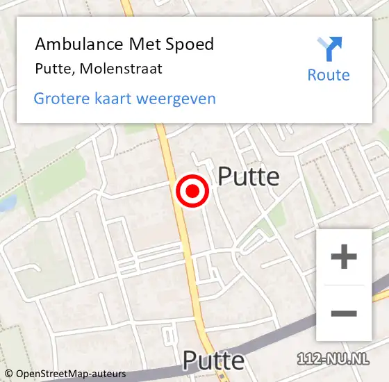 Locatie op kaart van de 112 melding: Ambulance Met Spoed Naar Putte, Molenstraat op 10 augustus 2016 14:59