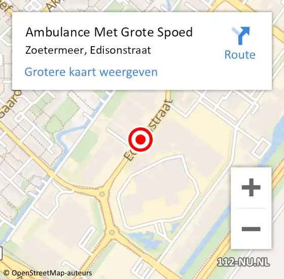 Locatie op kaart van de 112 melding: Ambulance Met Grote Spoed Naar Zoetermeer, Edisonstraat op 10 augustus 2016 17:53