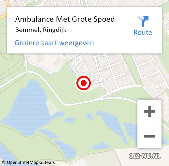 Locatie op kaart van de 112 melding: Ambulance Met Grote Spoed Naar Bemmel, Ringdijk op 10 augustus 2016 19:29
