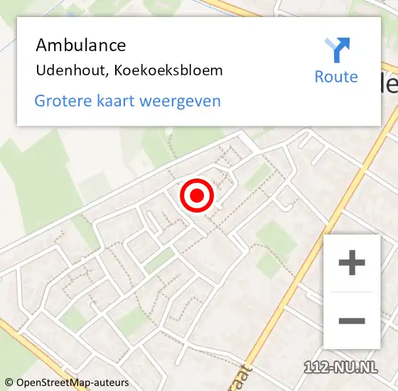 Locatie op kaart van de 112 melding: Ambulance Udenhout, Koekoeksbloem op 11 augustus 2016 08:40