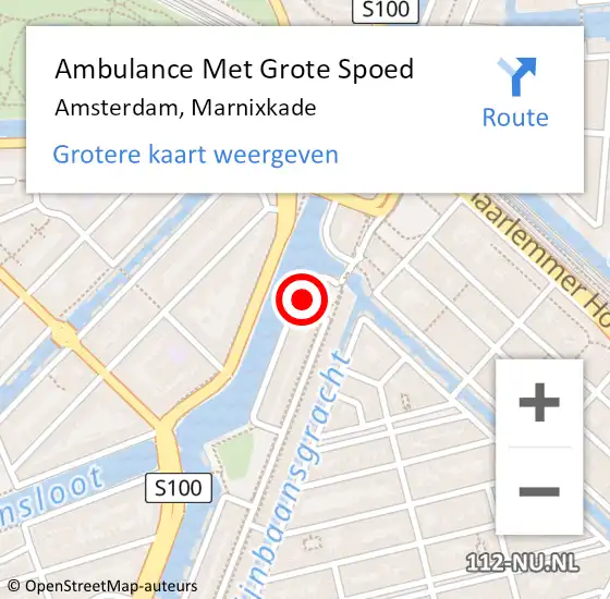 Locatie op kaart van de 112 melding: Ambulance Met Grote Spoed Naar Amsterdam, Marnixkade op 11 augustus 2016 13:44