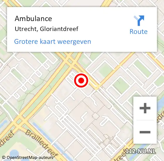 Locatie op kaart van de 112 melding: Ambulance Utrecht, Gloriantdreef op 12 augustus 2016 02:30