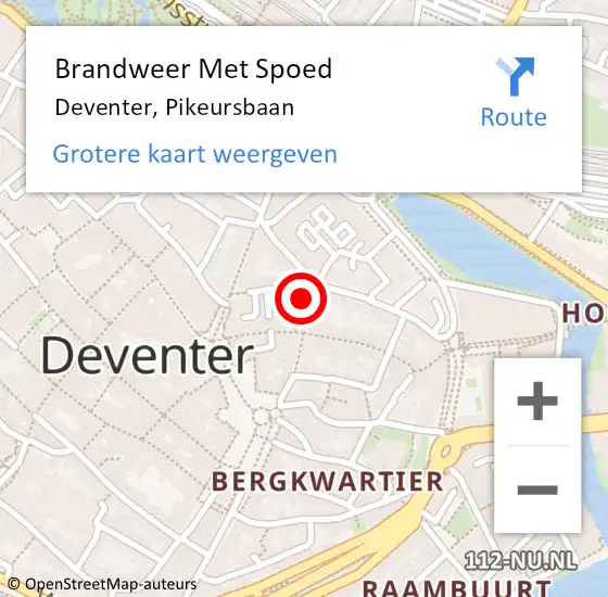 Locatie op kaart van de 112 melding: Brandweer Met Spoed Naar Deventer, Pikeursbaan op 12 augustus 2016 10:28