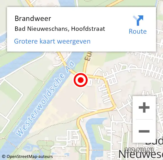 Locatie op kaart van de 112 melding: Brandweer Bad Nieuweschans, Hoofdstraat op 12 augustus 2016 14:10