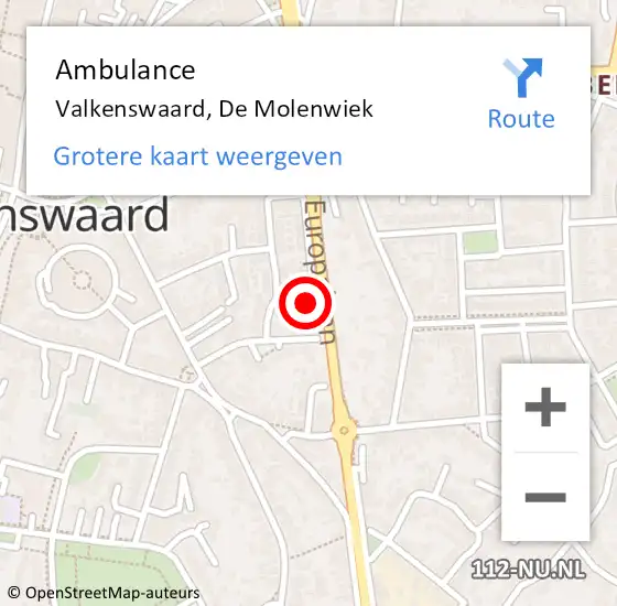 Locatie op kaart van de 112 melding: Ambulance Valkenswaard, De Molenwiek op 12 augustus 2016 20:28