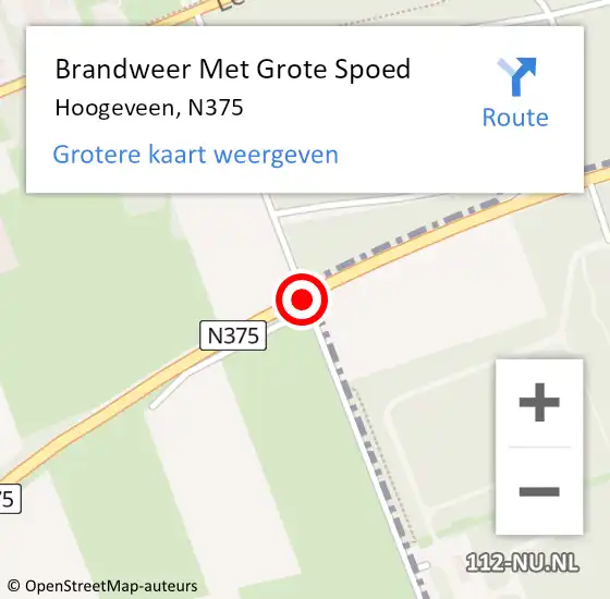 Locatie op kaart van de 112 melding: Brandweer Met Grote Spoed Naar Hoogeveen, N375 op 13 augustus 2016 01:35