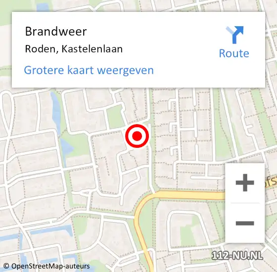 Locatie op kaart van de 112 melding: Brandweer Roden, Kastelenlaan op 13 augustus 2016 05:22
