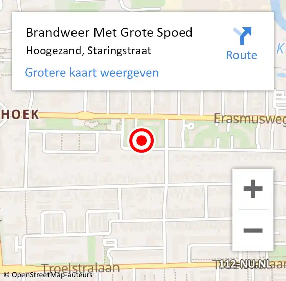 Locatie op kaart van de 112 melding: Brandweer Met Grote Spoed Naar Hoogezand, Staringstraat op 13 augustus 2016 06:00
