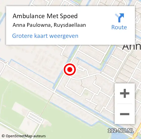 Locatie op kaart van de 112 melding: Ambulance Met Spoed Naar Anna Paulowna, Ruysdaellaan op 13 augustus 2016 20:18