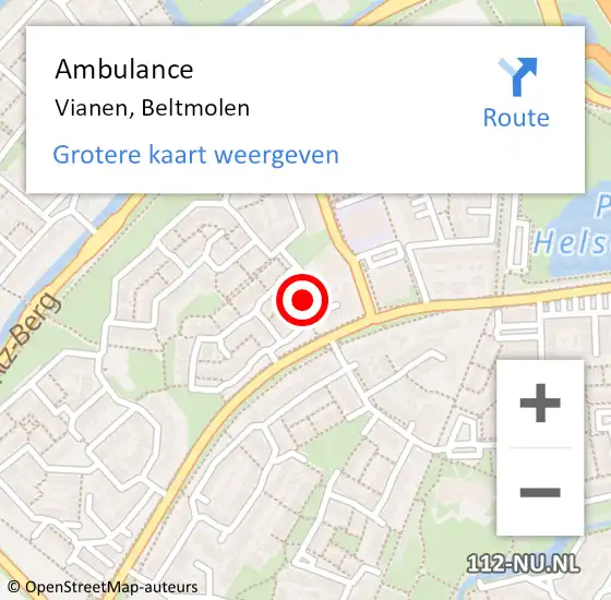 Locatie op kaart van de 112 melding: Ambulance Vianen, Beltmolen op 14 augustus 2016 00:06
