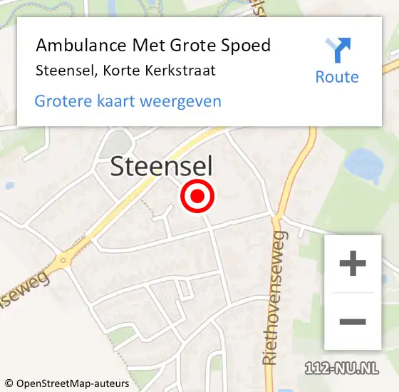 Locatie op kaart van de 112 melding: Ambulance Met Grote Spoed Naar Steensel, Korte Kerkstraat op 14 augustus 2016 00:46