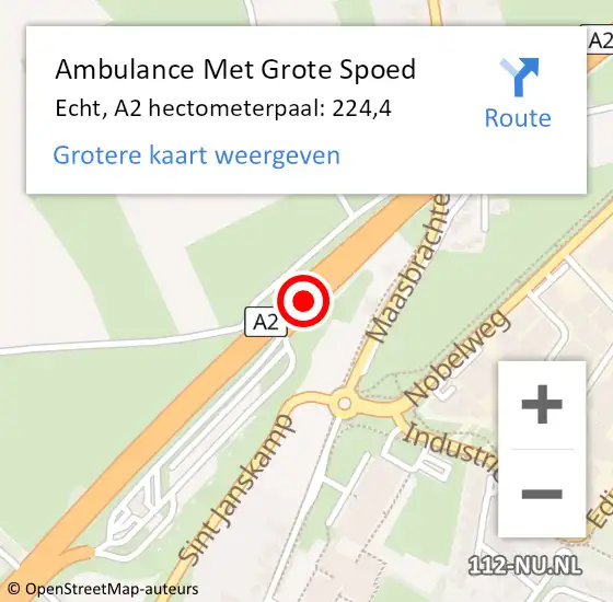 Locatie op kaart van de 112 melding: Ambulance Met Grote Spoed Naar Echt, A2 hectometerpaal: 224,4 op 24 december 2013 07:14