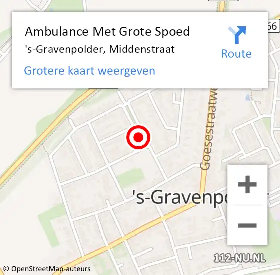 Locatie op kaart van de 112 melding: Ambulance Met Grote Spoed Naar 's-Gravenpolder, Middenstraat op 14 augustus 2016 05:53