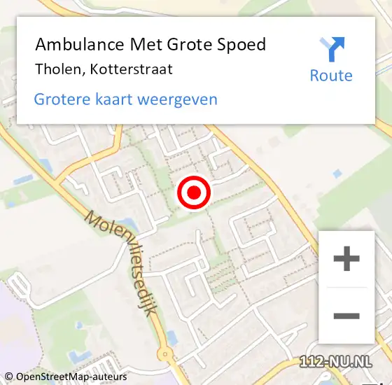 Locatie op kaart van de 112 melding: Ambulance Met Grote Spoed Naar Tholen, Kotterstraat op 14 augustus 2016 08:33
