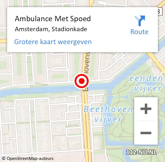 Locatie op kaart van de 112 melding: Ambulance Met Spoed Naar Amsterdam, Stadionkade op 14 augustus 2016 09:32