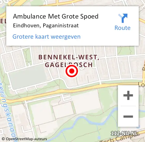 Locatie op kaart van de 112 melding: Ambulance Met Grote Spoed Naar Eindhoven, Paganinistraat op 14 augustus 2016 11:23