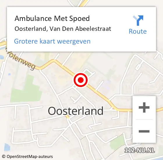 Locatie op kaart van de 112 melding: Ambulance Met Spoed Naar Oosterland, Van Den Abeelestraat op 14 augustus 2016 14:19